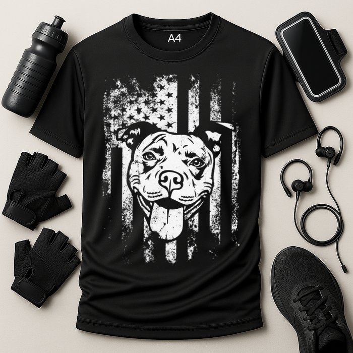 Patriotic Pitbull American Flag Dog Lover Cooling Performance Crew T-Shirt