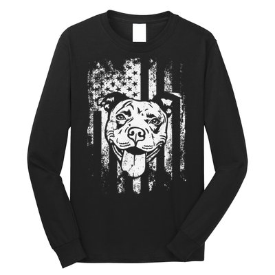 Patriotic Pitbull American Flag Dog Lover Long Sleeve Shirt