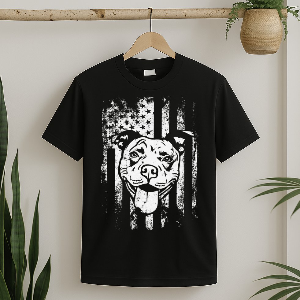Patriotic Pitbull American Flag Dog Lover T-Shirt