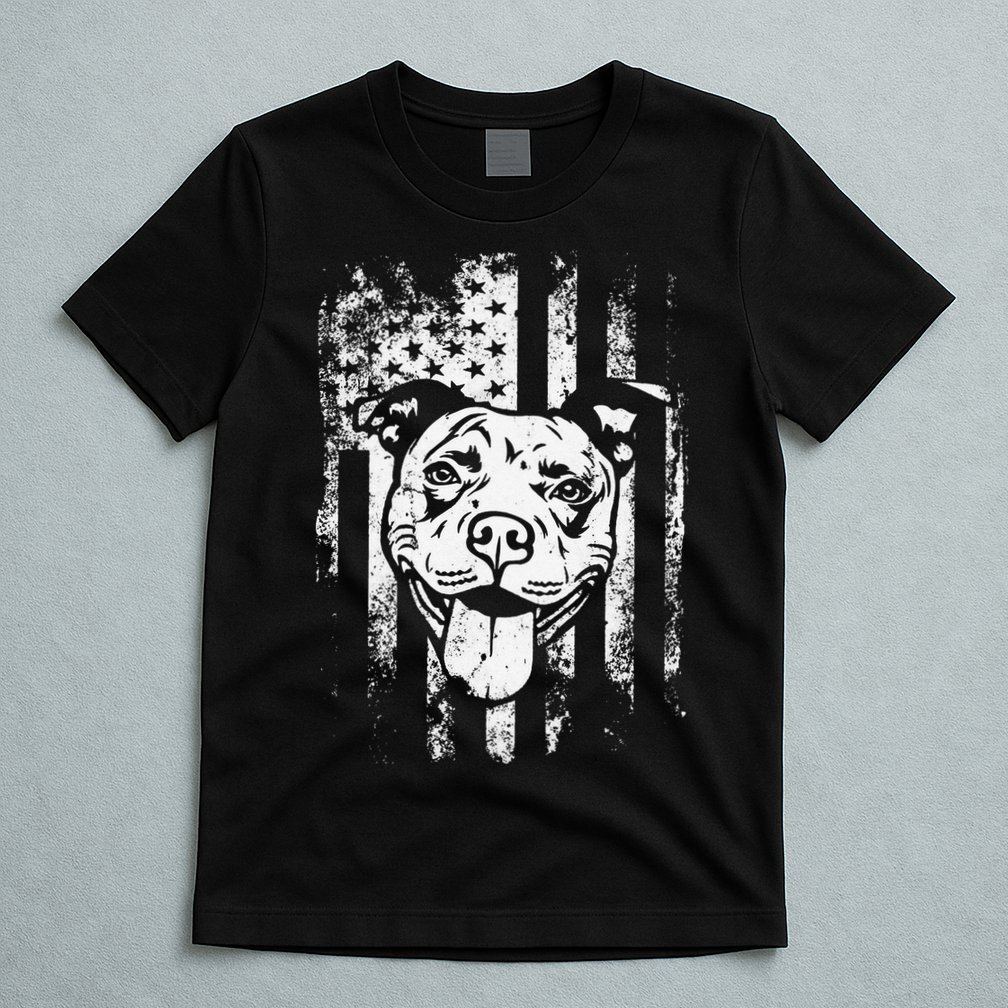 Patriotic Pitbull American Flag Dog Lover T-Shirt