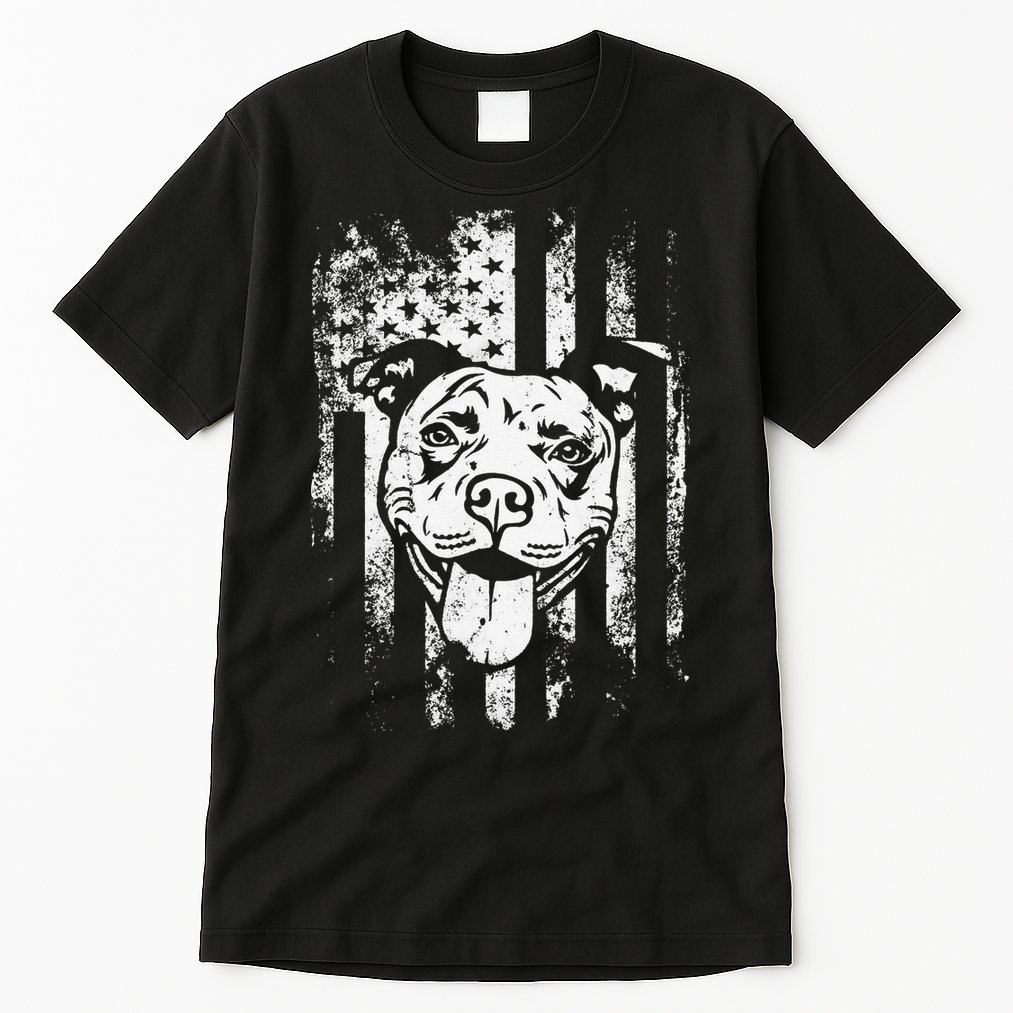 Patriotic Pitbull American Flag Dog Lover Tall T-Shirt