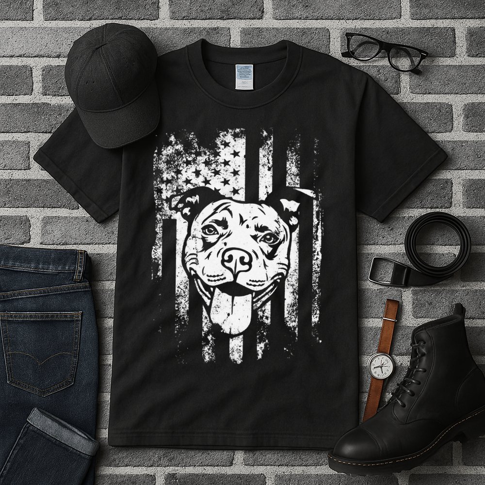 Patriotic Pitbull American Flag Dog Lover Tall T-Shirt