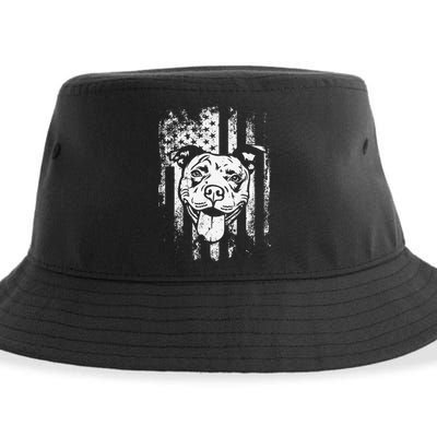 Patriotic Pitbull American Flag Dog Lover Sustainable Bucket Hat