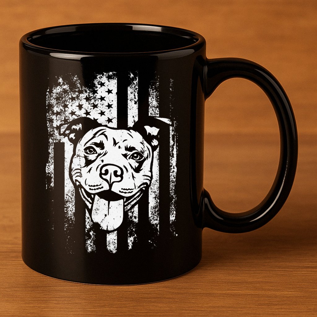 Patriotic Pitbull American Flag Dog Lover 11oz C Handle Ceramic Mug