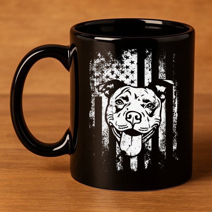 Patriotic Pitbull American Flag Dog Lover 11oz C Handle Ceramic Mug