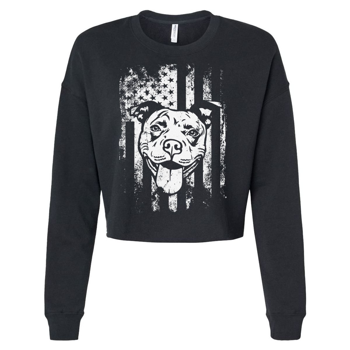 Patriotic Pitbull American Flag Dog Lover Cropped Pullover Crew