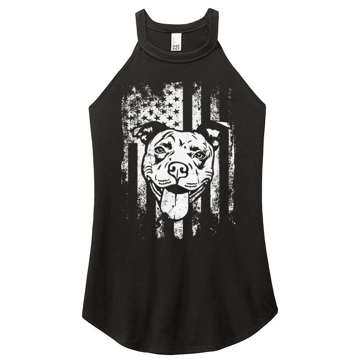 Patriotic Pitbull American Flag Dog Lover Women's Perfect Tri Rocker Tank