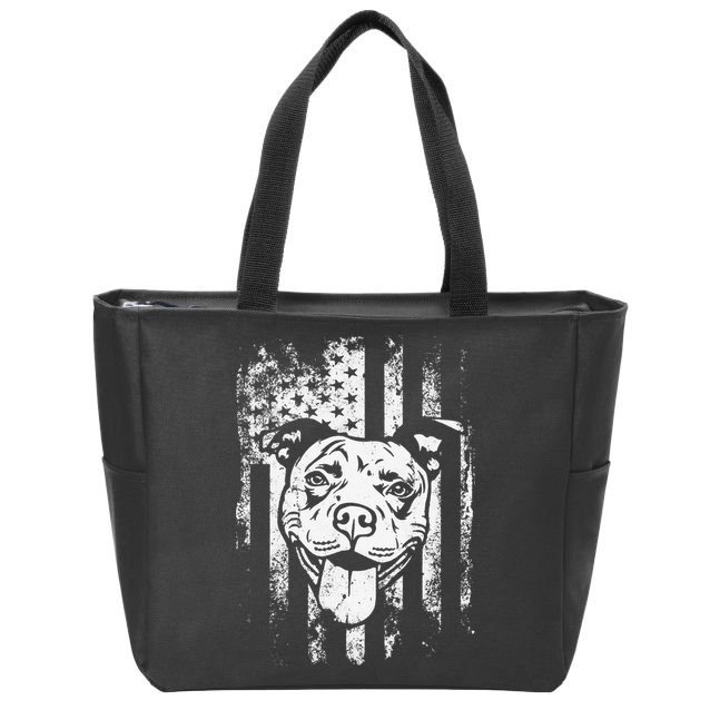 Patriotic Pitbull American Flag Dog Lover Zip Tote Bag