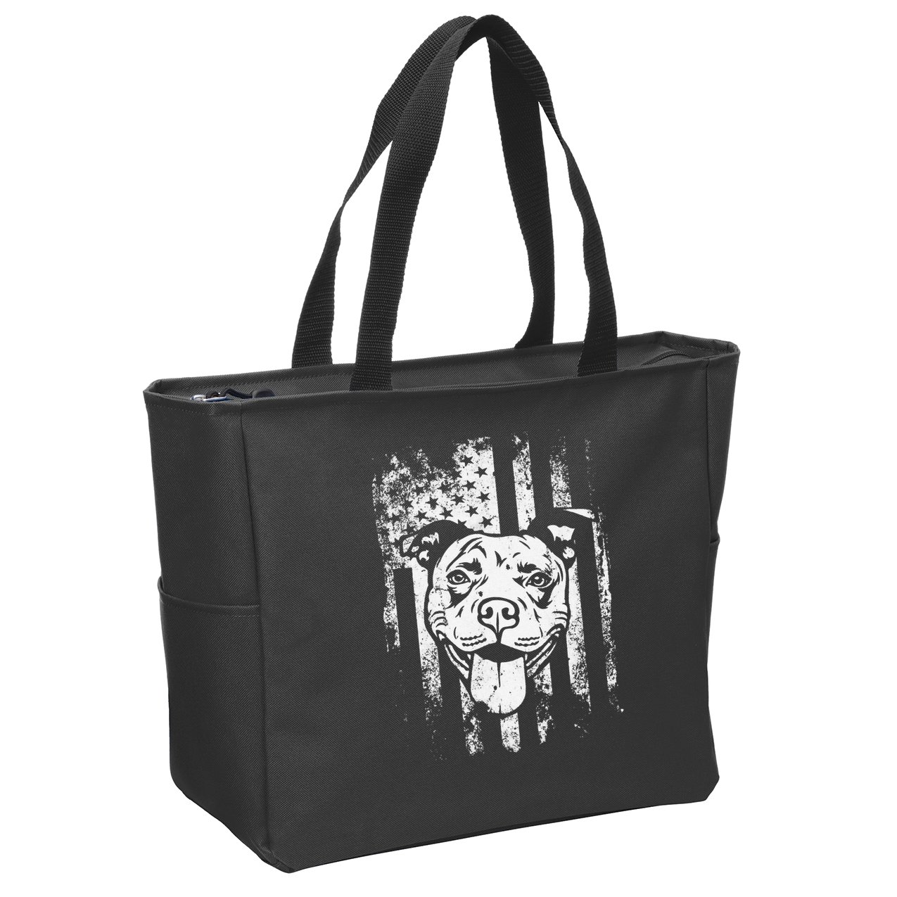 Patriotic Pitbull American Flag Dog Lover Zip Tote Bag