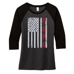 Proud Papa American Flag Shirts Fathers Day Gift Women's Tri-Blend 3/4-Sleeve Raglan Shirt