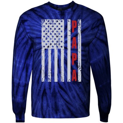 Proud Papa American Flag Shirts Fathers Day Gift Tie-Dye Long Sleeve Shirt