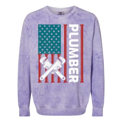 Plumber Patriotic American Flag Funny Plumber Colorblast Crewneck Sweatshirt