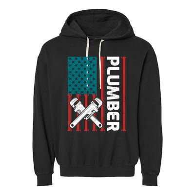 Plumber Patriotic American Flag Funny Plumber Garment-Dyed Fleece Hoodie