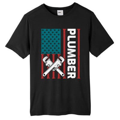 Plumber Patriotic American Flag Funny Plumber Tall Fusion ChromaSoft Performance T-Shirt