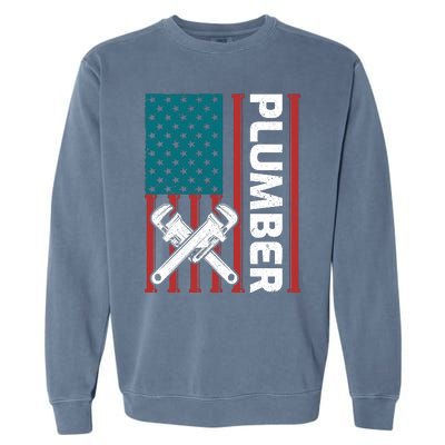 Plumber Patriotic American Flag Funny Plumber Garment-Dyed Sweatshirt