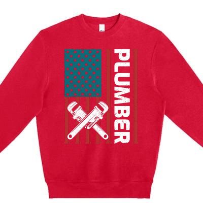 Plumber Patriotic American Flag Funny Plumber Premium Crewneck Sweatshirt