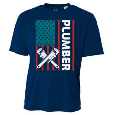 Plumber Patriotic American Flag Funny Plumber Cooling Performance Crew T-Shirt