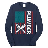 Plumber Patriotic American Flag Funny Plumber Long Sleeve Shirt