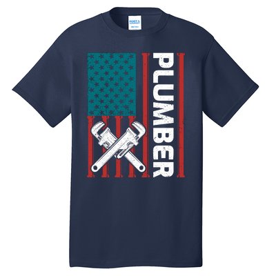 Plumber Patriotic American Flag Funny Plumber Tall T-Shirt