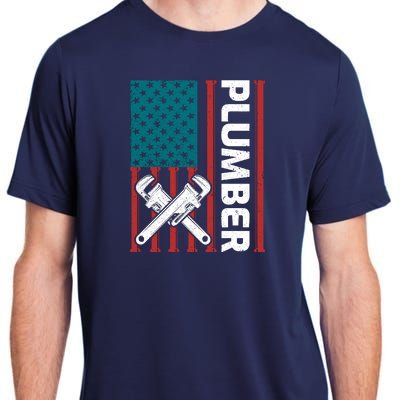 Plumber Patriotic American Flag Funny Plumber Adult ChromaSoft Performance T-Shirt