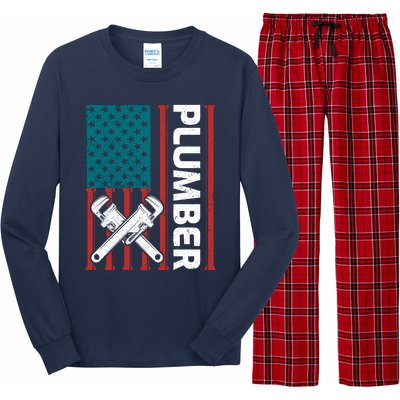 Plumber Patriotic American Flag Funny Plumber Long Sleeve Pajama Set