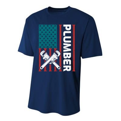 Plumber Patriotic American Flag Funny Plumber Performance Sprint T-Shirt