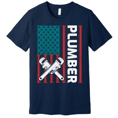 Plumber Patriotic American Flag Funny Plumber Premium T-Shirt