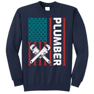 Plumber Patriotic American Flag Funny Plumber Tall Sweatshirt