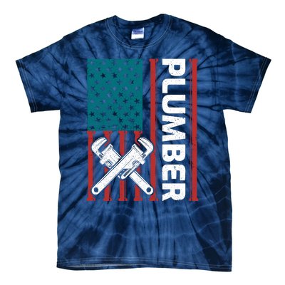 Plumber Patriotic American Flag Funny Plumber Tie-Dye T-Shirt