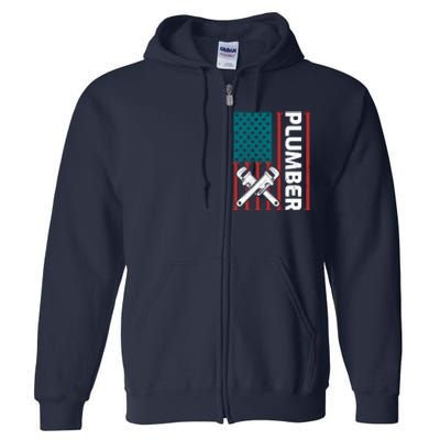 Plumber Patriotic American Flag Funny Plumber Full Zip Hoodie