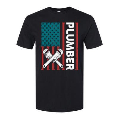 Plumber Patriotic American Flag Funny Plumber Softstyle CVC T-Shirt