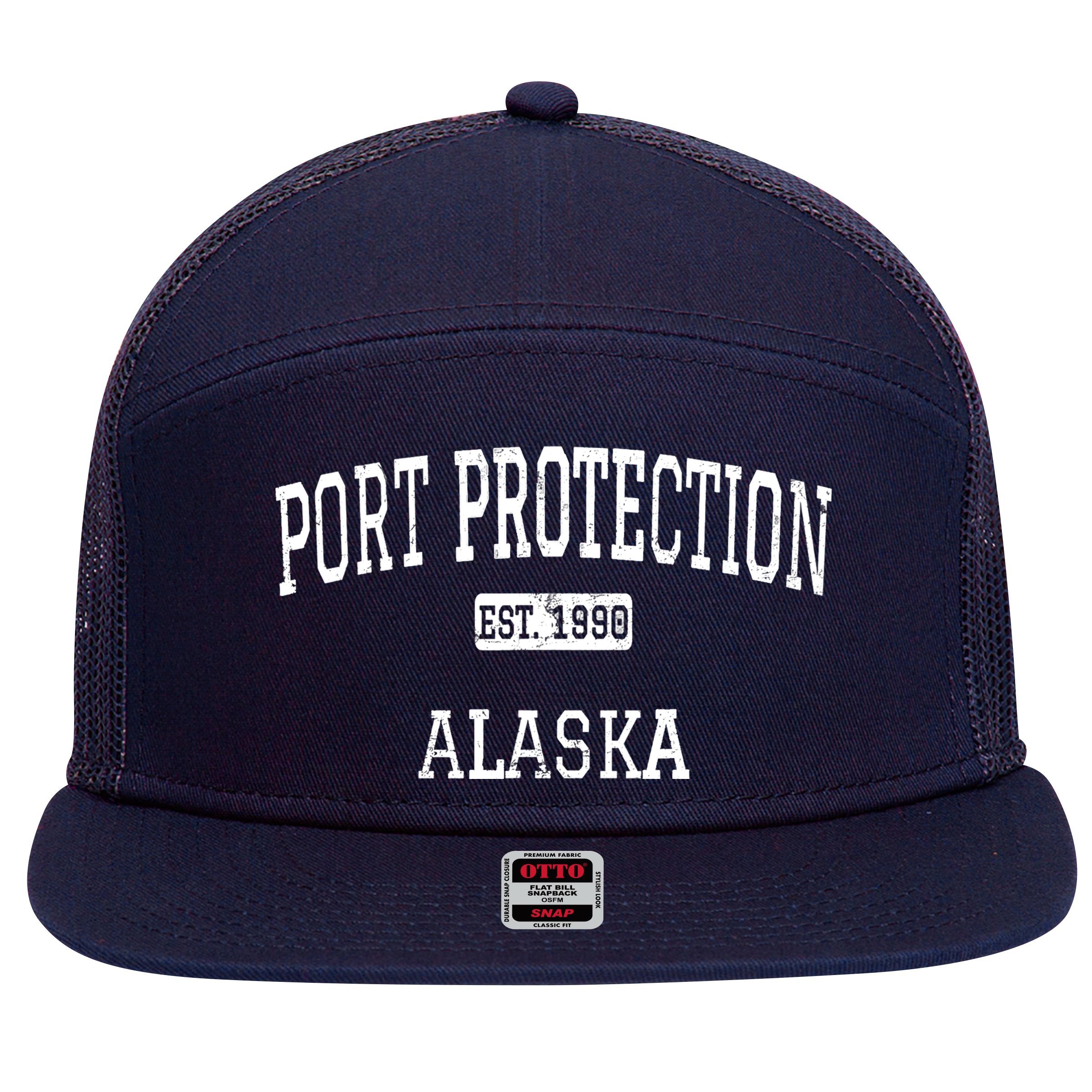 Port Protection Alaska AK Vintage 7 Panel Mesh Trucker Snapback Hat
