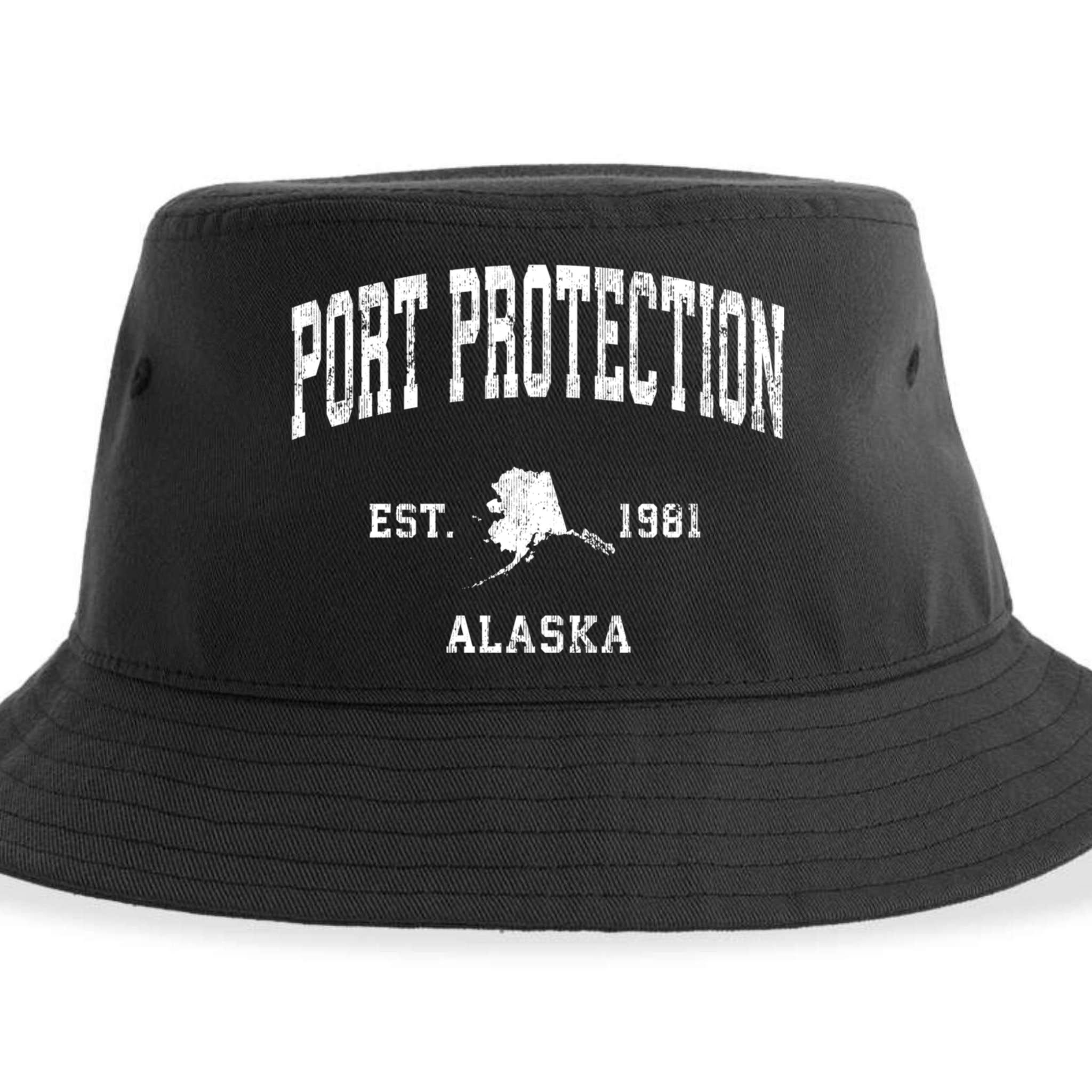 Port Protection Alaska Ak Vintage Established Athletic Sports Design Sustainable Bucket Hat