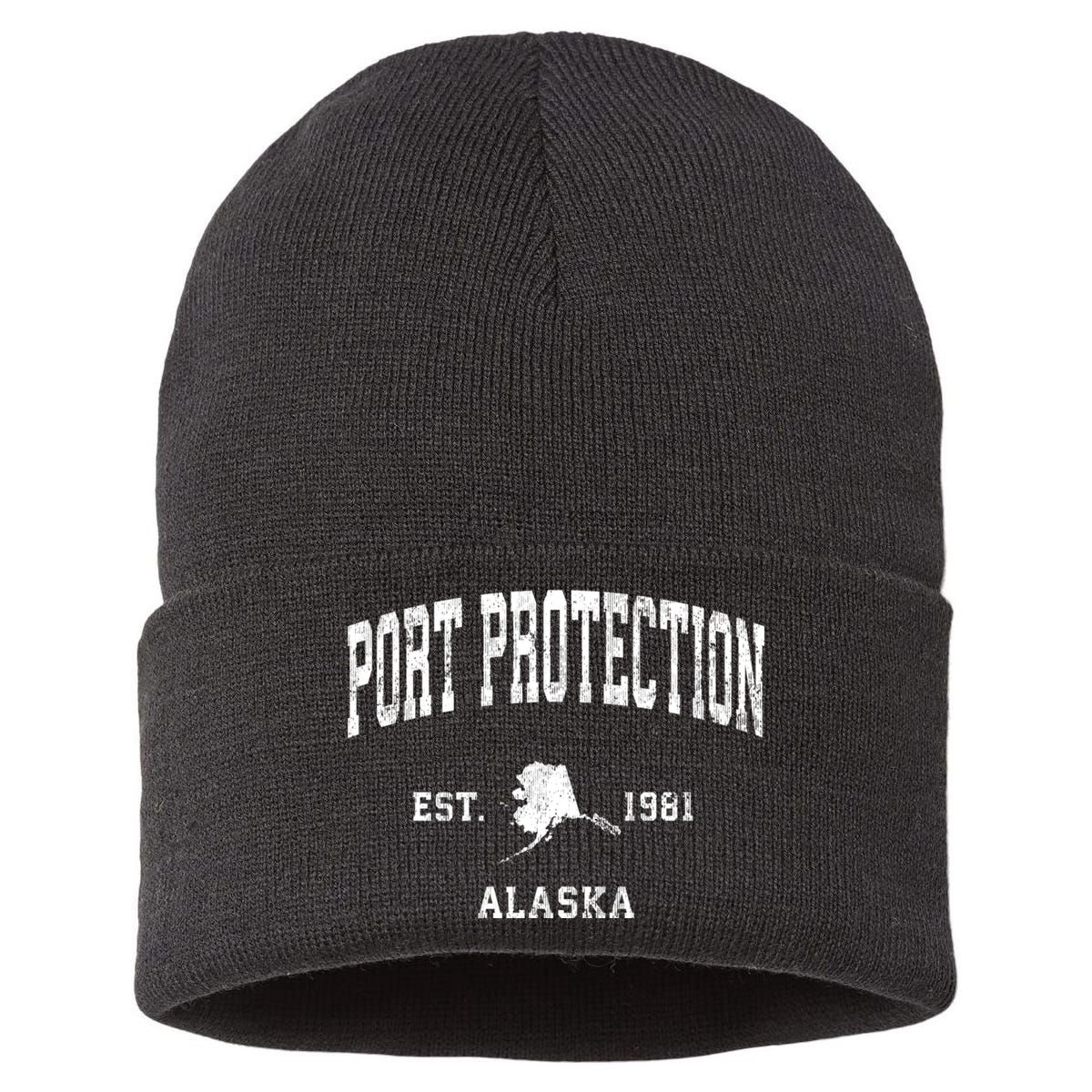 Port Protection Alaska Ak Vintage Established Athletic Sports Design Sustainable Knit Beanie
