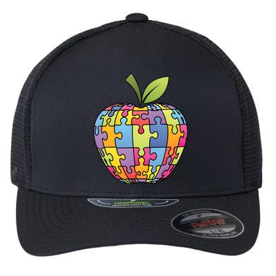 Puzzle Piece Apple Autism Teacher Flexfit Unipanel Trucker Cap