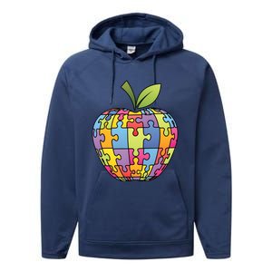 Puzzle Piece Apple Autism Teacher Performance Fleece Hoodie