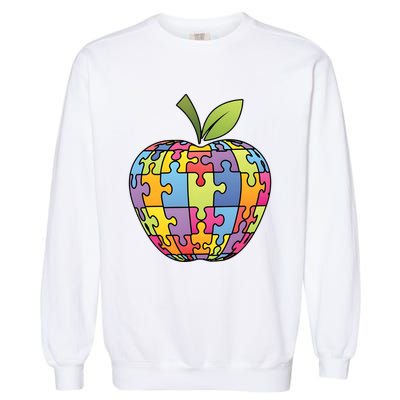 Puzzle Piece Apple Autism Teacher Garment-Dyed Sweatshirt