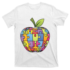 Puzzle Piece Apple Autism Teacher T-Shirt