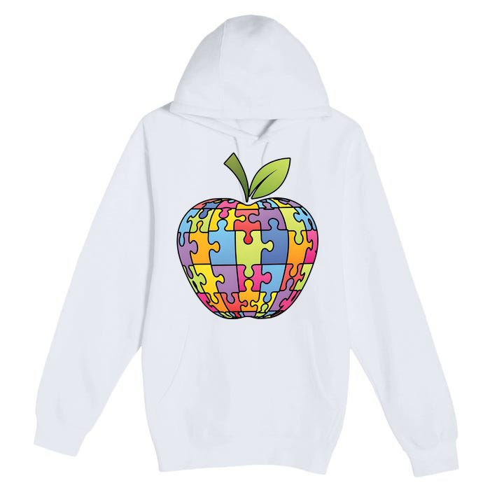 Puzzle Piece Apple Autism Teacher Premium Pullover Hoodie