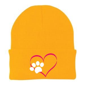 Paw Print And Heart Dog Lovers And Dog Mamas Fur Mom Gift Knit Cap Winter Beanie