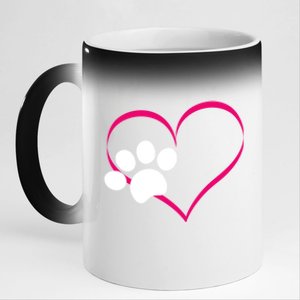 Paw Print And Heart Dog Lovers And Dog Mamas Fur Mom Gift 11oz Black Color Changing Mug