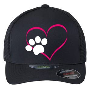 Paw Print And Heart Dog Lovers And Dog Mamas Fur Mom Gift Flexfit Unipanel Trucker Cap