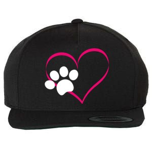 Paw Print And Heart Dog Lovers And Dog Mamas Fur Mom Gift Wool Snapback Cap