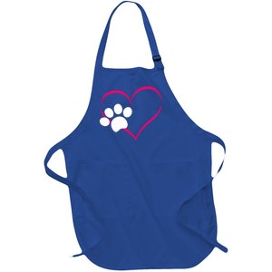 Paw Print And Heart Dog Lovers And Dog Mamas Fur Mom Gift Full-Length Apron With Pockets