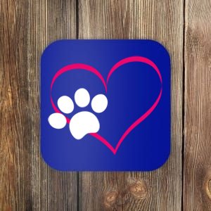 Paw Print And Heart Dog Lovers And Dog Mamas Fur Mom Gift Coaster