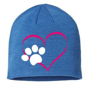 Paw Print And Heart Dog Lovers And Dog Mamas Fur Mom Gift Sustainable Beanie