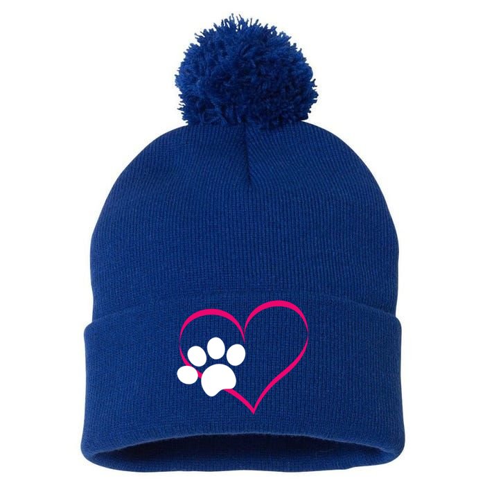 Paw Print And Heart Dog Lovers And Dog Mamas Fur Mom Gift Pom Pom 12in Knit Beanie