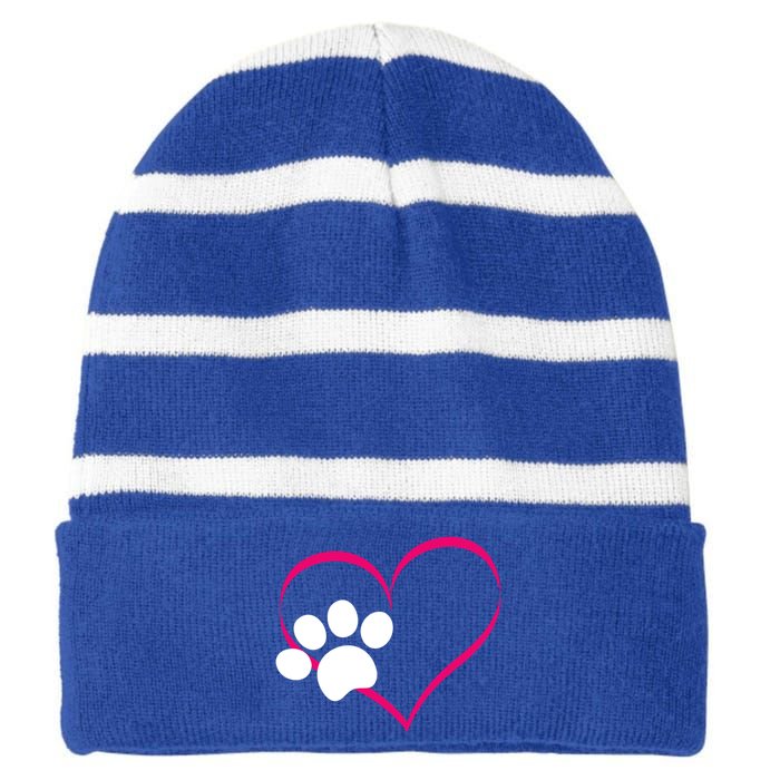 Paw Print And Heart Dog Lovers And Dog Mamas Fur Mom Gift Striped Beanie with Solid Band