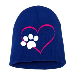 Paw Print And Heart Dog Lovers And Dog Mamas Fur Mom Gift Short Acrylic Beanie