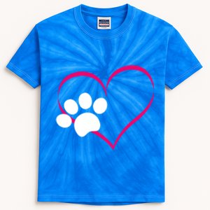 Paw Print And Heart Dog Lovers And Dog Mamas Fur Mom Gift Kids Tie-Dye T-Shirt